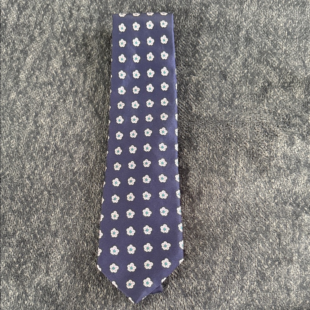 Aquascutum London Blue Tie with White Floral Pattern